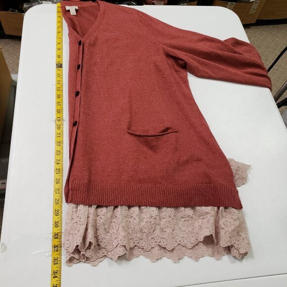 Logo Lori Goldstein Womens Boho Linen Cardigan Size 3X Red Lace Trim Feminine - Picture 8 of 10